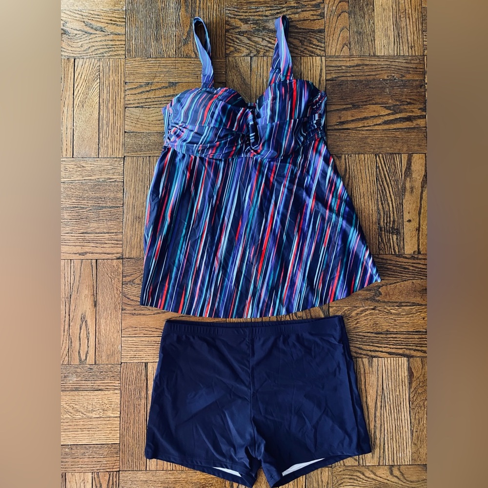 Striped Tankini Top and Shorts Swim Set by Talisea